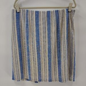 Torrid Skirt 1X Blue And Beige Stripe Linen Blend Elastic Stretch Waist Lined